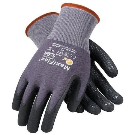 Pip Coated Gloves, Mico Foam Nitrile, Micro Dot, Palm, 4 Abrasion Level, Gray, L 12 PK 34-844/L